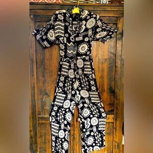 Patterned Black and Off-White Jumpsuit